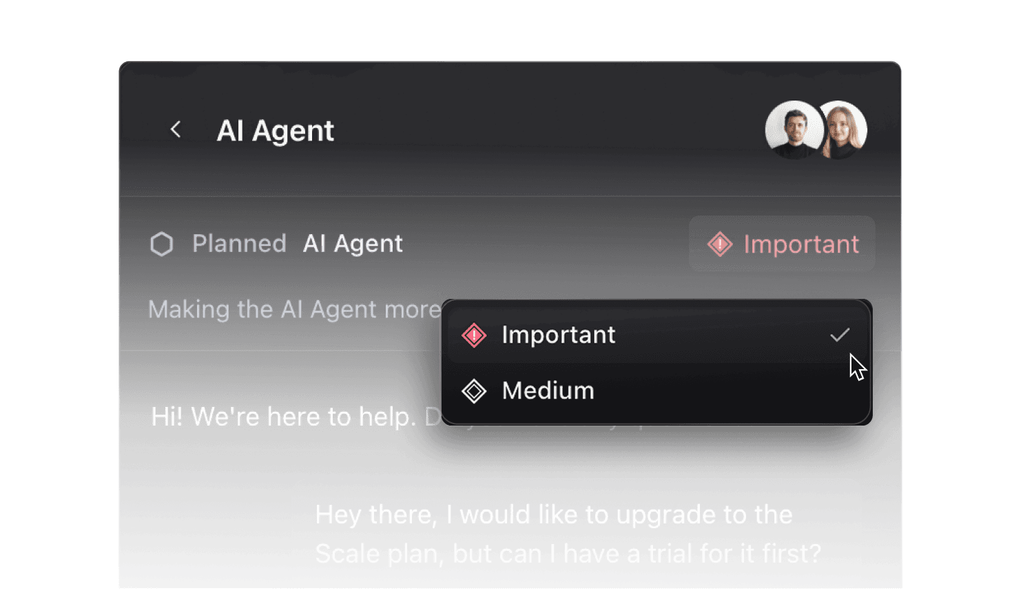 Productlane Agent issue with importance set to Important